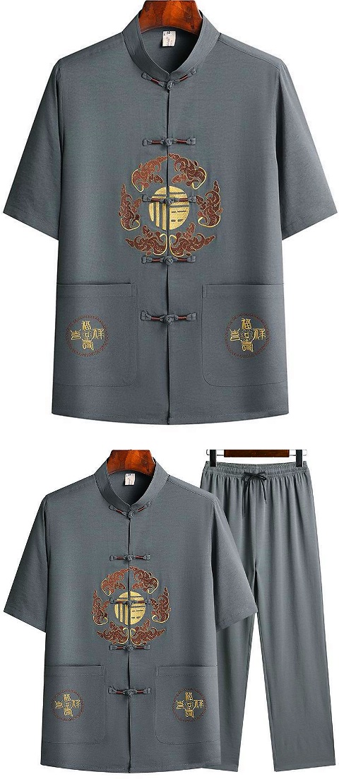 Fu Embroidery Short-sleeve Mandarin Suit (RM)