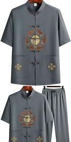 Fu Embroidery Short-sleeve Mandarin Suit (RM)