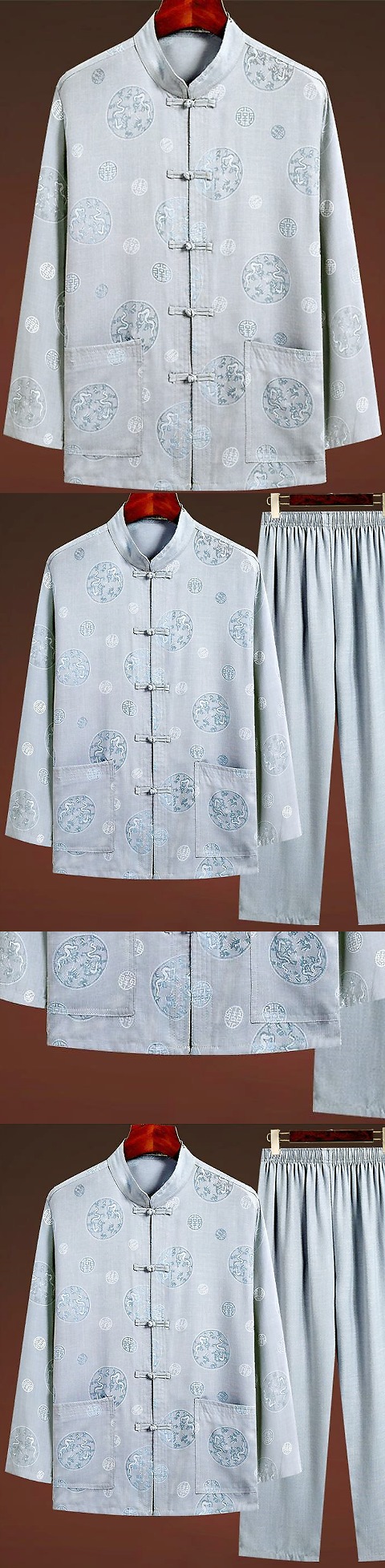 Dual-dragon Linen Long-sleeve Mandarin Suit (RM)