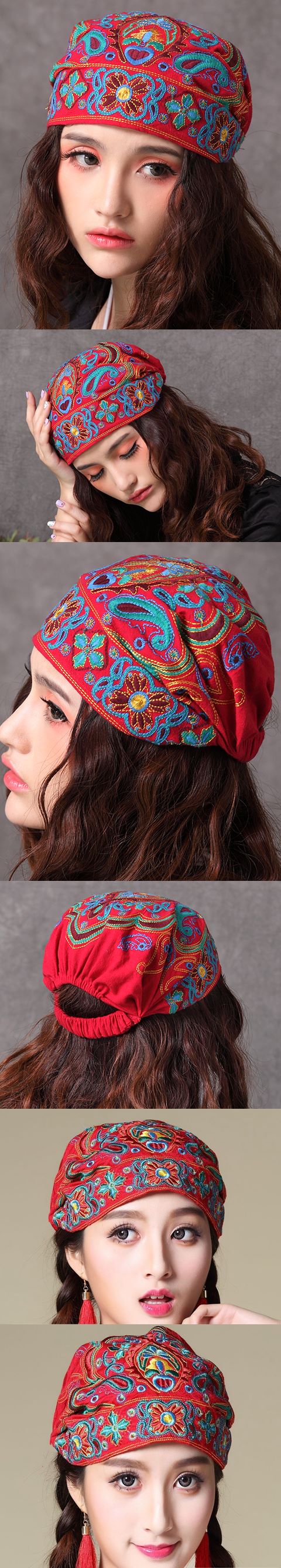 Ethnic Phoenix Embroidery Scarf Cap