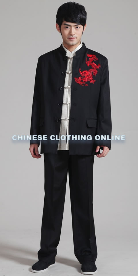 Modernised Mao Suit with Red Embroidery Dragon (RM)