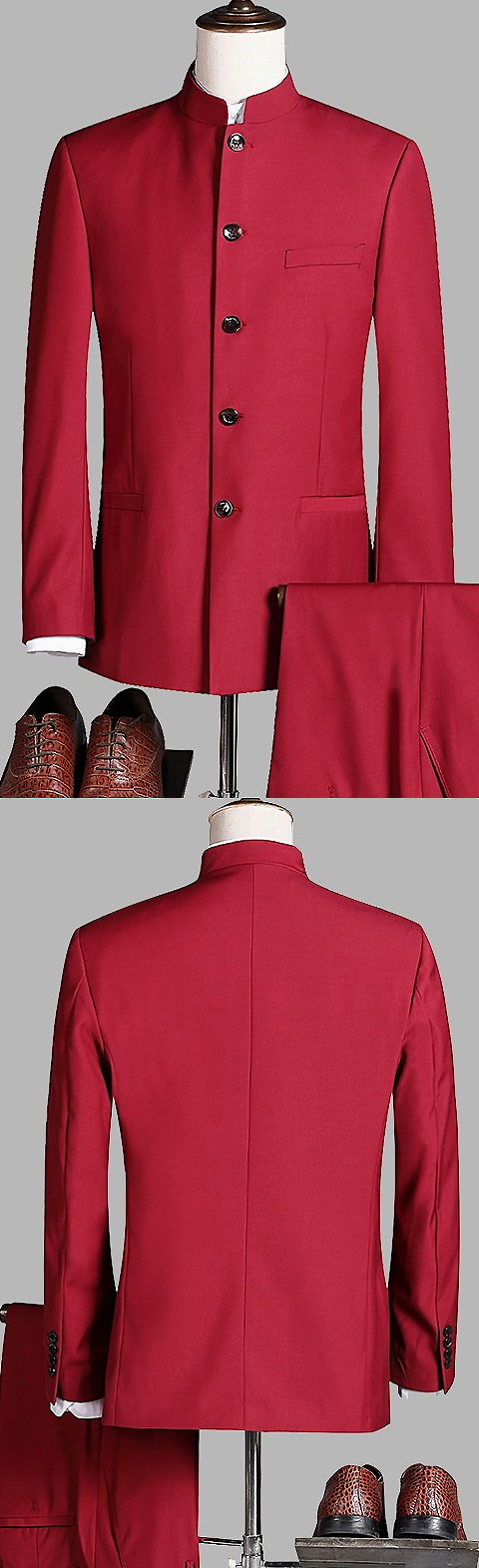 Modernised Snug Fit Mao Suit - Burgundy (RM)