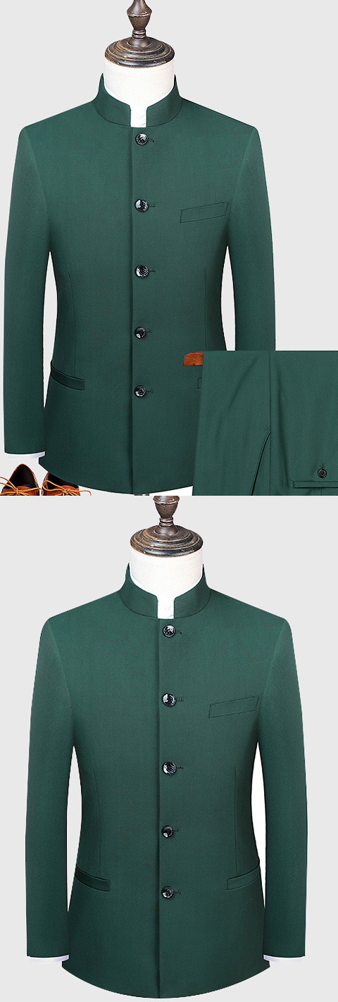 Modernised Snug Fit Mao Suit - Olive (RM)