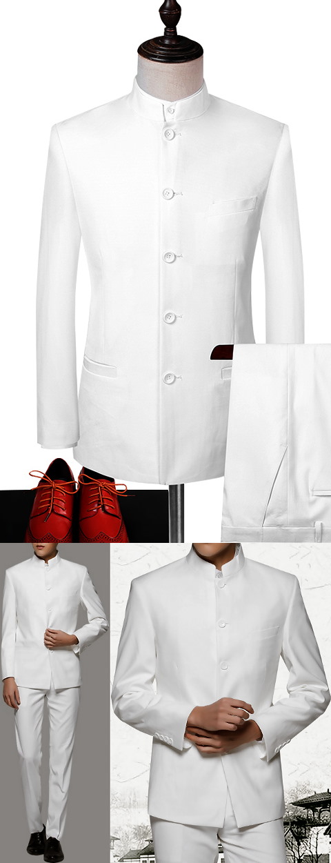 Modernised Snug Fit Mao Suit - White (RM)