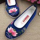 Satin Lotus Embroidery Shoes (Blue)