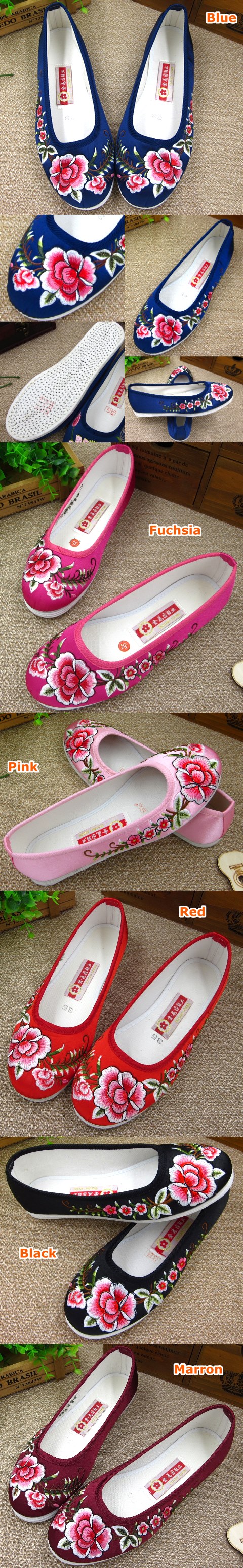 Satin Peony Mudan Embroidery Shoes