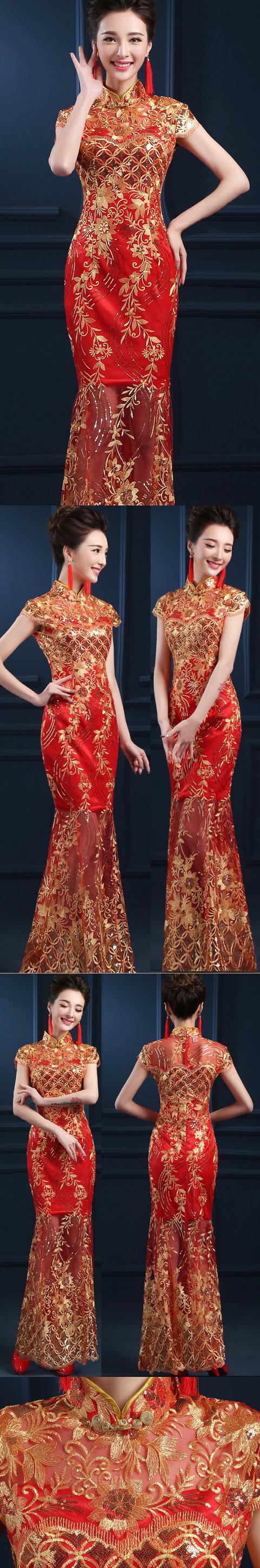 Cup-sleeve Long-length Evening-dress Cheongsam (RM/CM)