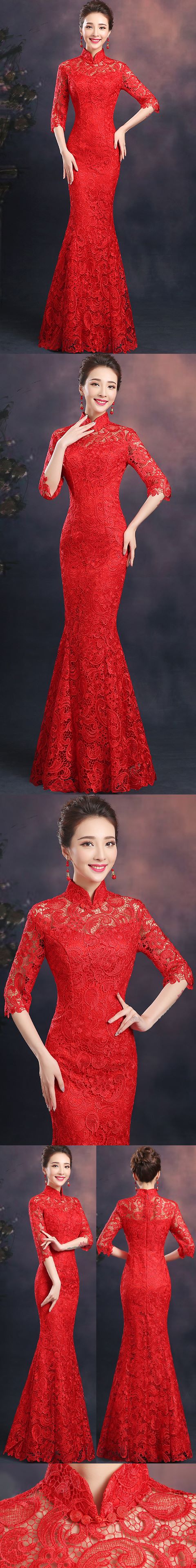 Elbow-sleeve Long-length Evening-dress Cheongsam (RM)