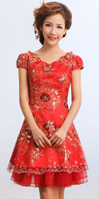 Puff-sleeve Short-length Embroidery Bridal Cheongsam (RM)