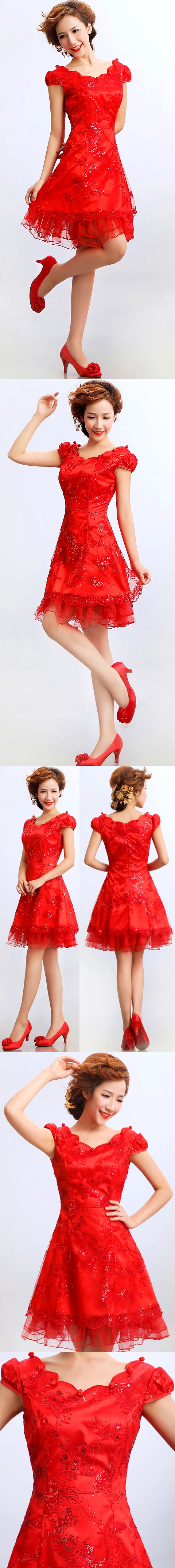 Puff-sleeve Short-length Embroidery Bridal Cheongsam (RM)