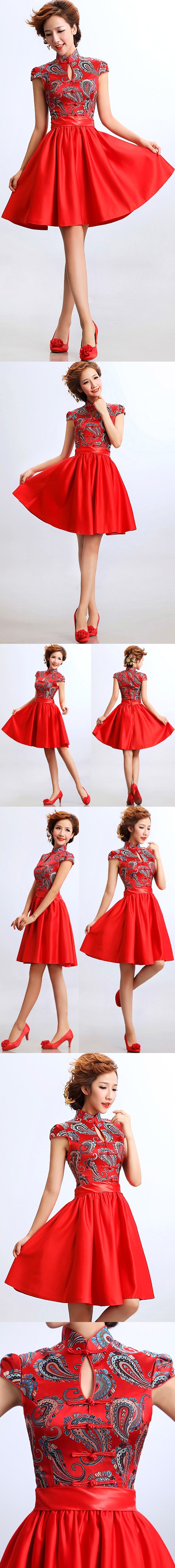 Cup-sleeve Short-length Bridal Cheongsam (RM)