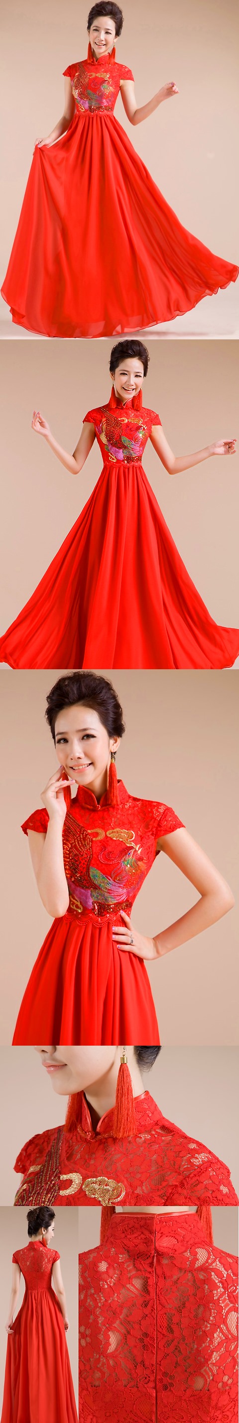 Cup-sleeve Long-length Bridal Cheongsam (RM)