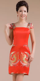 Phoenix Embroidery Short-length Strap Dress (RM)