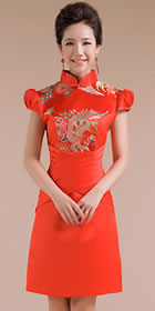 Puff-sleeve Short-length Embroidery Bridal Cheongsam (RM)