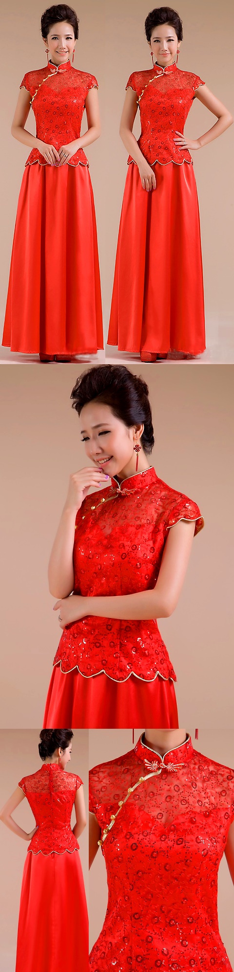 Cup-sleeve Long-length Bridal Cheongsam (RM)