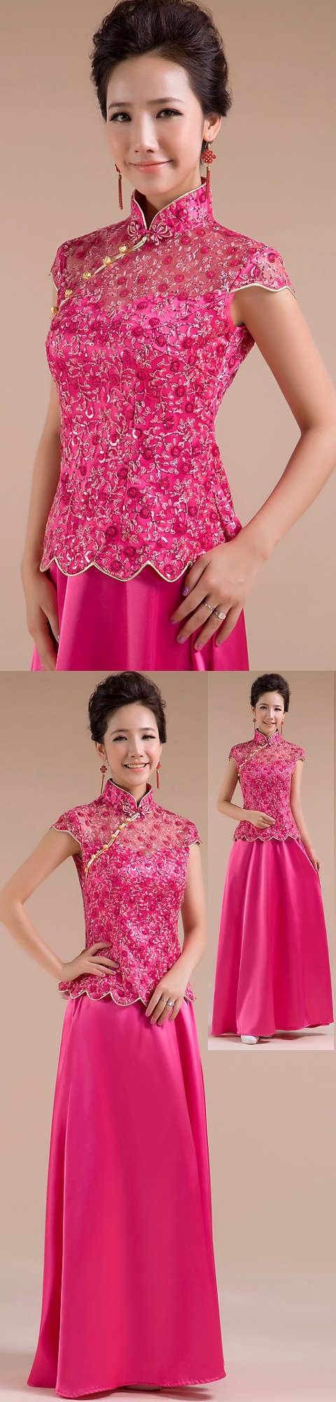 Cup-sleeve Long-length Bridal Cheongsam (RM)