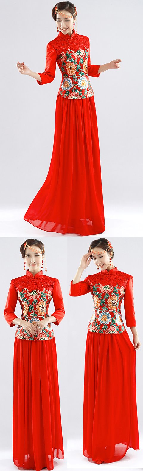 3/4-sleeve Long-length Bridal Cheongsam (RM)