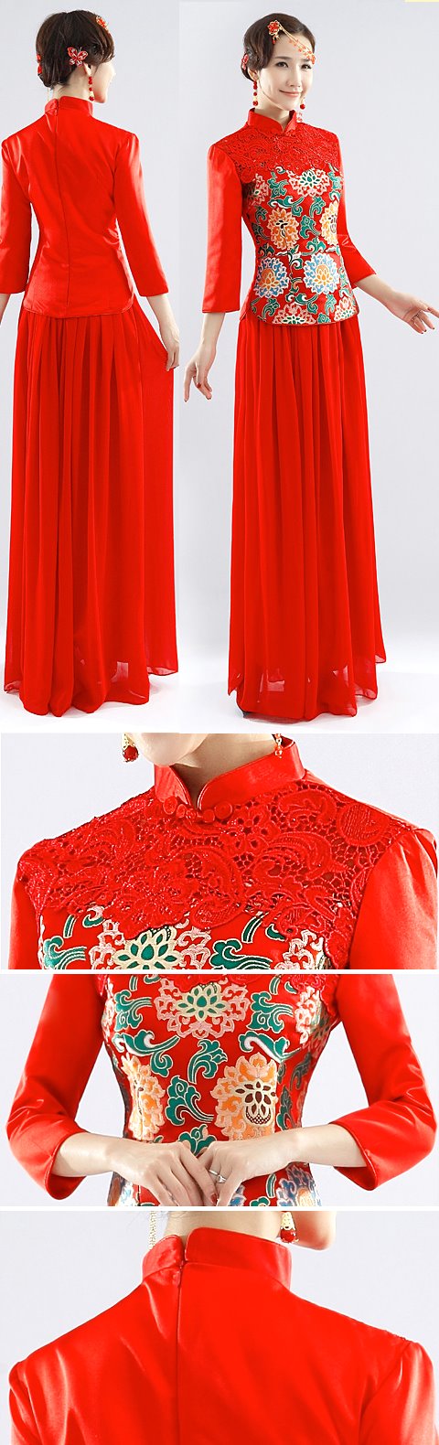 3/4-sleeve Long-length Bridal Cheongsam (RM)