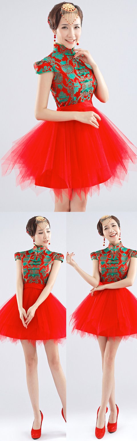 Cup-sleeve Short-length Bridal Cheongsam (RM)