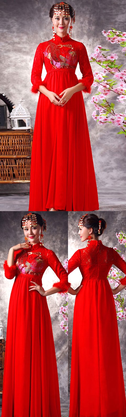 3/4-sleeve Long-length Bridal Cheongsam (RM)