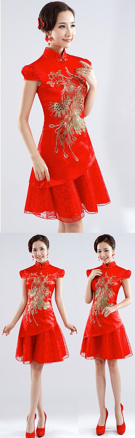 Puff-sleeve Short-length Bridal Cheongsam (RM)