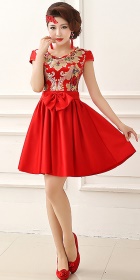 Cup-sleeve Short-length Embroidery Bridal Cheongsam (RM)