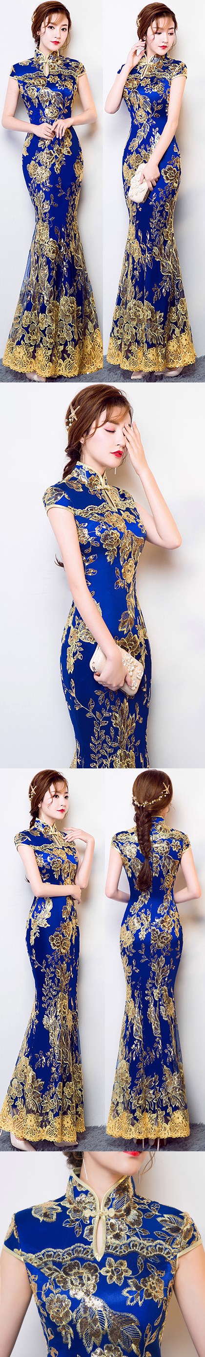 Cup-sleeve Long-length Evening-dress Cheongsam (RM/CM)