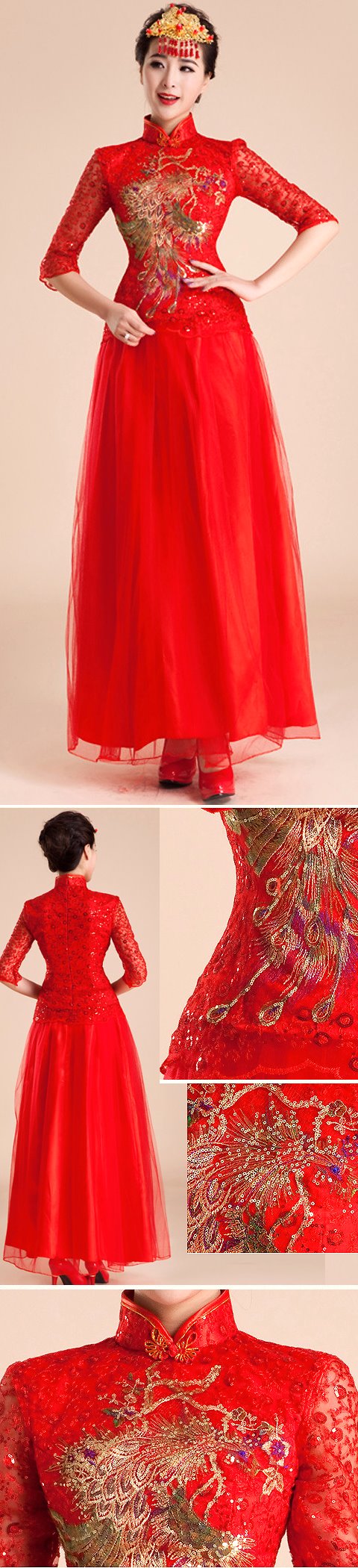 Elbow-sleeve Long-length Bridal Cheongsam (RM)