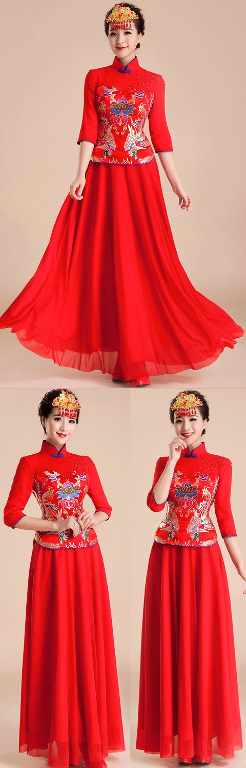 Elbow-sleeve Long-length Bridal Cheongsam (RM)