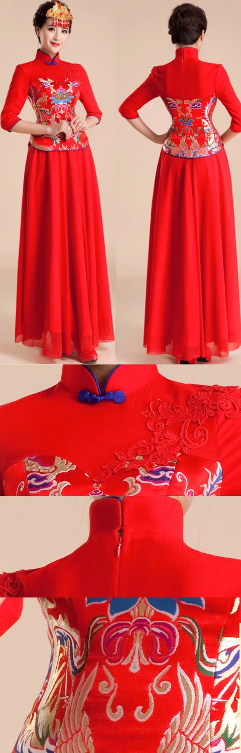 Elbow-sleeve Long-length Bridal Cheongsam (RM)