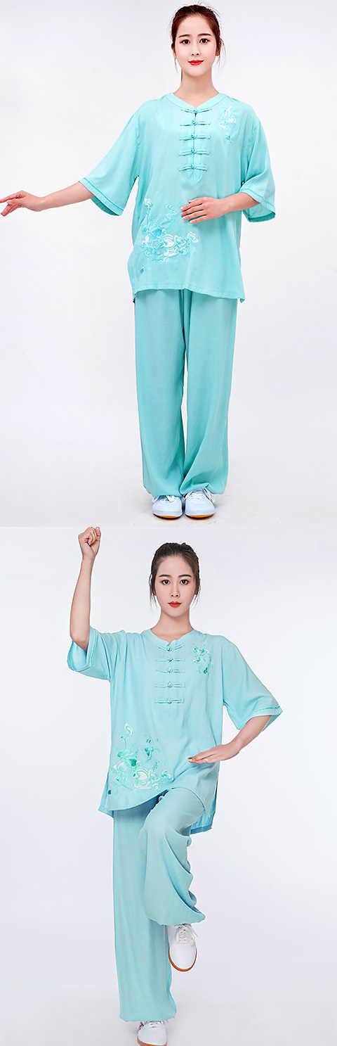 Mid-sleeve Embroidery Linen Taichi Kungfu Uniform (RM)