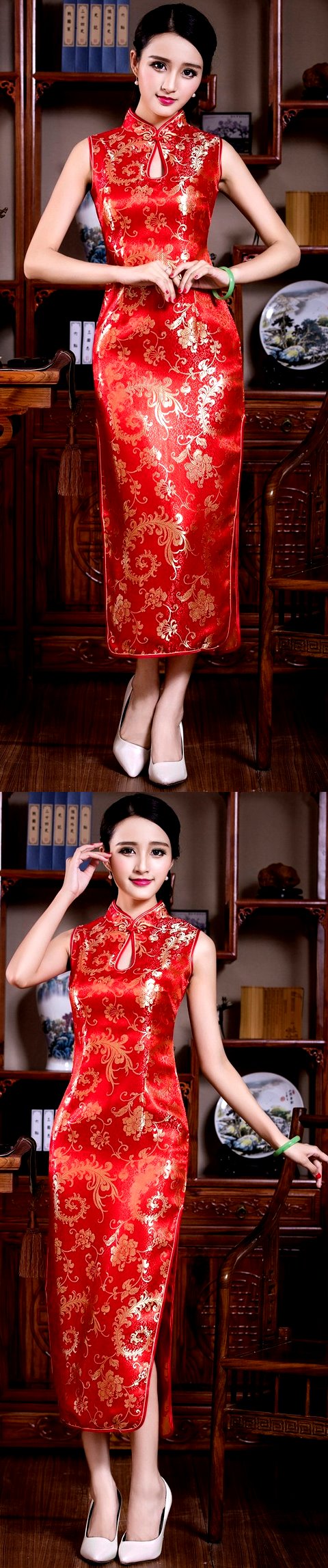 Sleeveless Long-length Brocade Cheongsam (RM)