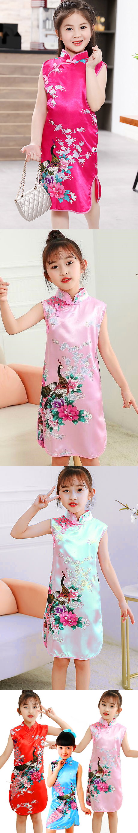 Girl's Sleeveless Floral Cheongsam Dress (RM)