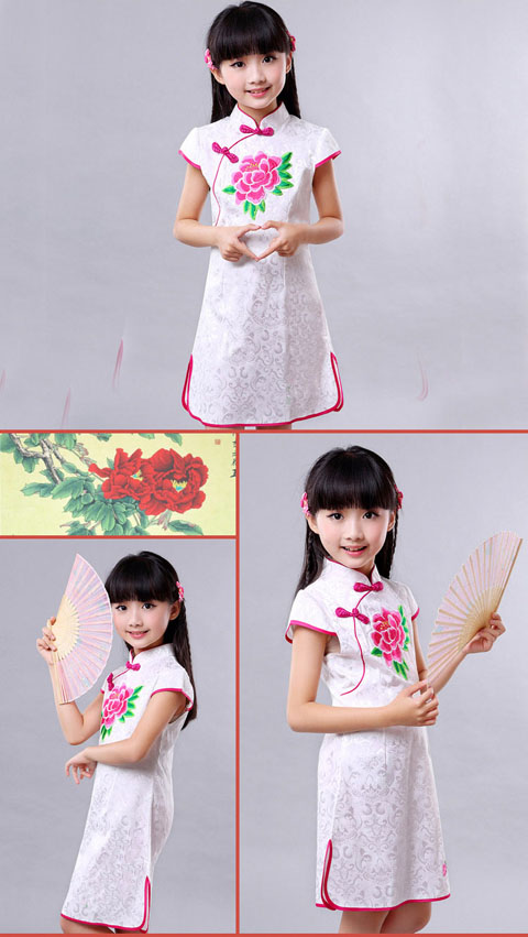 女童碗袖花卉刺繡旗袍 (成衣)