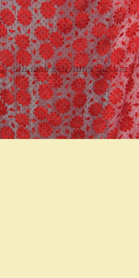 Fabric - See-through Embroidery Velvet Gauze (Red)