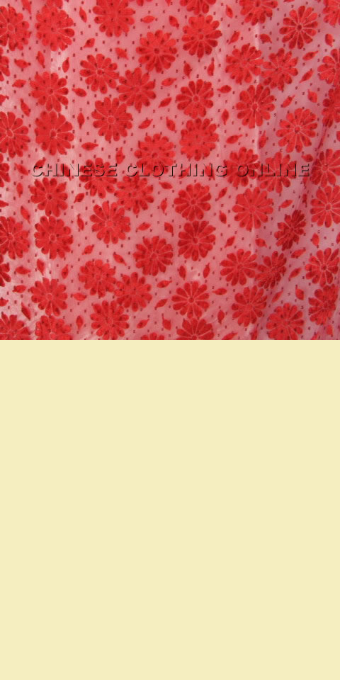 Fabric - See-through Embroidery Velvet Gauze (Red)