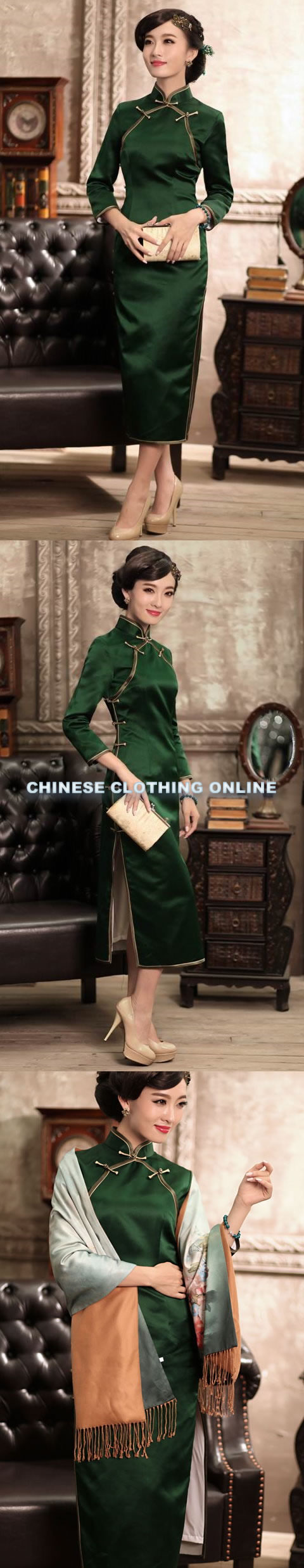 3/4-sleeve Long-length Cheongsam (CM)