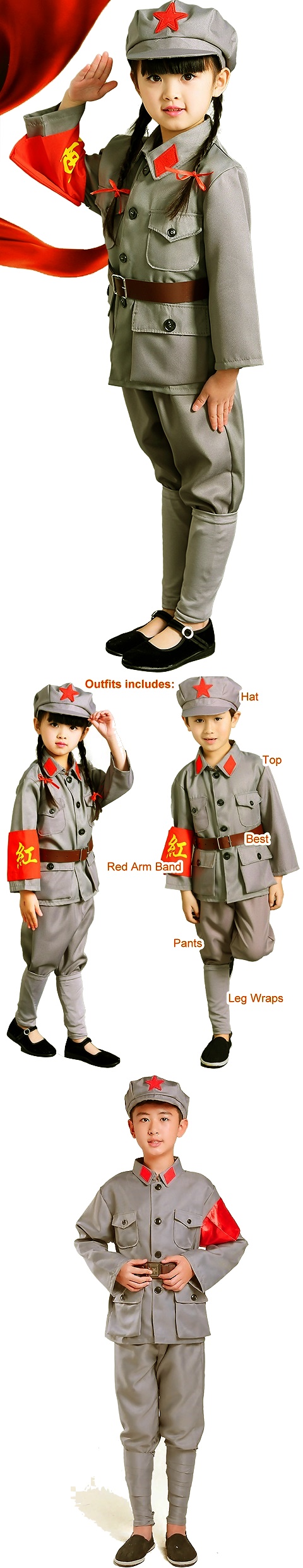 Kids' People's Liberation Army / Red Guard Outfit (Grey)