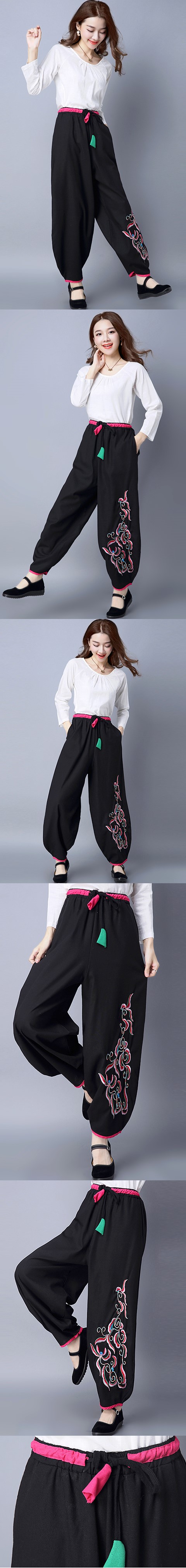 Mandarin Pants with Flower Embroideries (RM)