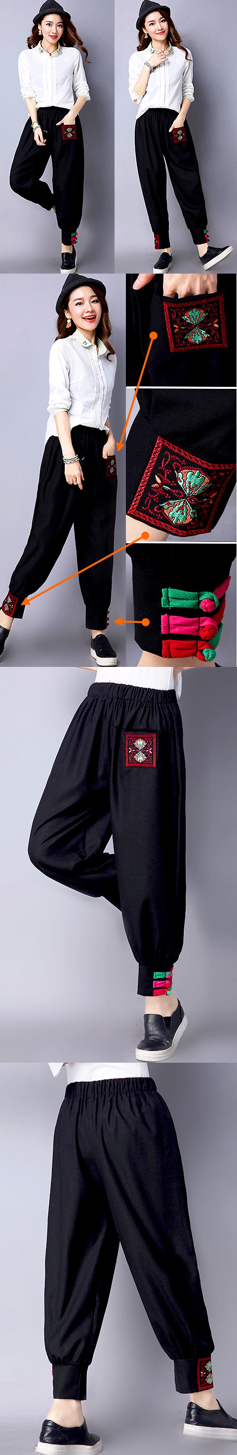 Mandarin Pants with Embroidery Patches and Frogs (RM)