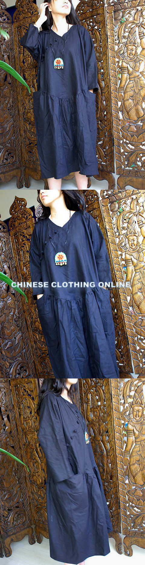 Ethnic Long-sleeve Hanfu Collar Very Loose Dress (CM)