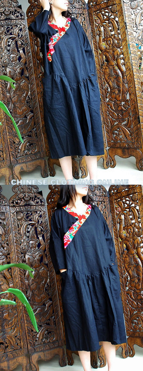 Ethnic Long-sleeve Hanfu Collar Very Loose Dress (CM)