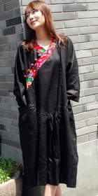 民族風漢式領長袖寬鬆連衣裙 (定做)