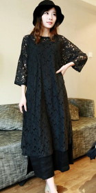Ethnic Long-sleeve Embroidery Gauze Dual-layer Dress (CM)