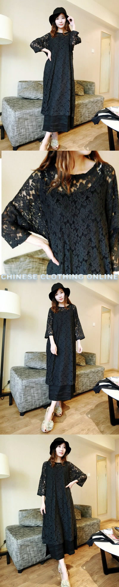 Ethnic Long-sleeve Embroidery Gauze Dual-layer Dress (CM)