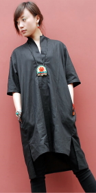Ethnic Mid-Sleeve Standing Collar Dress (CM)