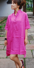 Ethnic Mid-Sleeve Standing Collar Dress (CM)
