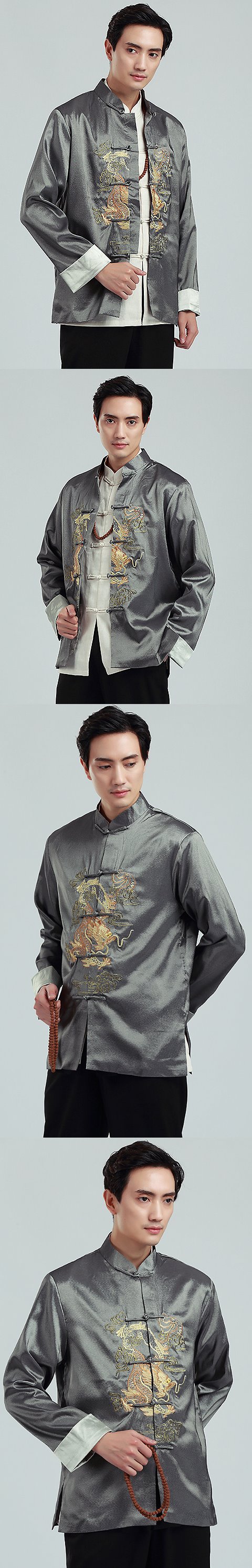 Mandarin Dual-dragon Embroidery Thai Silk Jacket (RM)