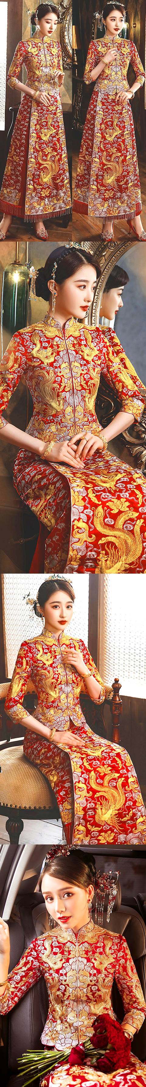Gorgeous Handmade Dragon-Phoenix Qungua (Bridal Skirt Suit)