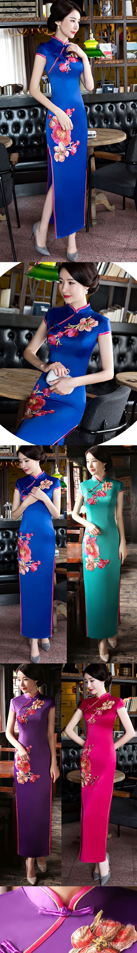 Long-length Silky Embroidery Cheongsam (CM/RM)